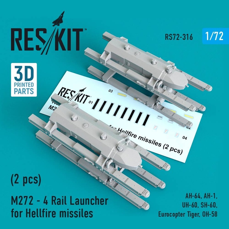 1/72 M272 - 4 Rail Launcher for Hellfire missiles (2 pcs) (AH-64, AH-1, UH-60, SH-60, Eurocopter Tiger, OH-58) (for Academy, AFV Club, Airfix, Bilek, Hasegawa, Revell, Zvezda, Italeri, Fujimi, Special Hobby, DreamModel, HobbyBoss, Tamiya)