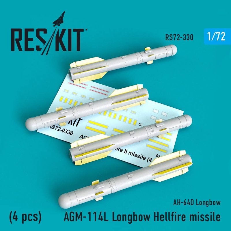 1/72 AGM-114L Longbow Hellfire missiles (4 pcs) (AH-64D Longbow) (for AFV Club, Academy, Hasegawa, HobbyBoss, Italeri, Airfix)