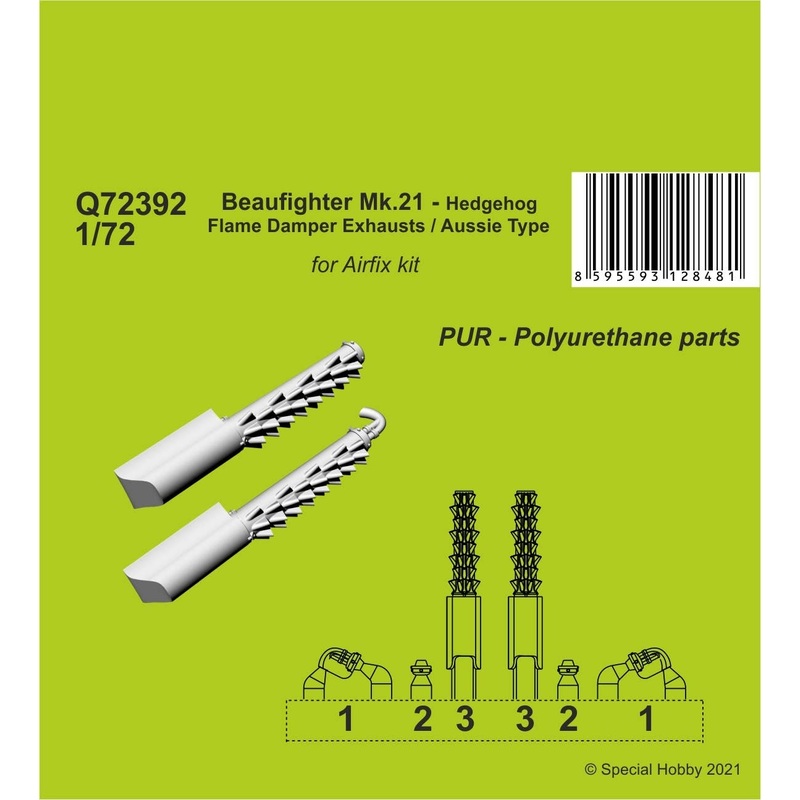 1/72 Beaufighter Mk.21 - Hedgehog Flame Damper Exhausts / Aussie Type (for Airfix)