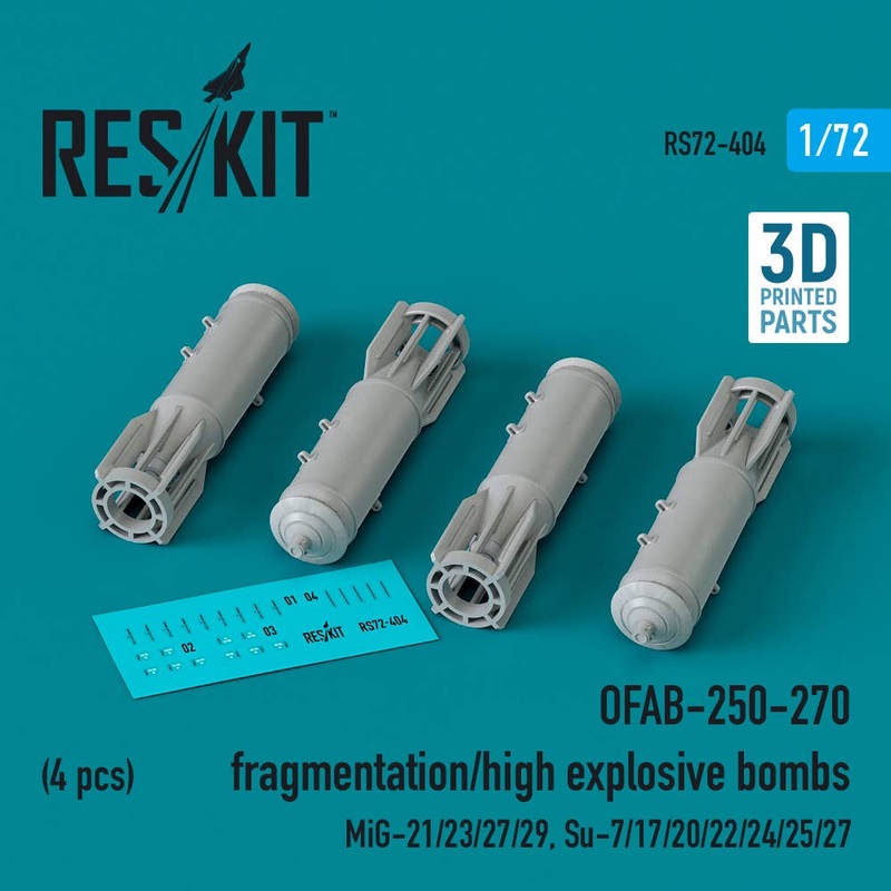 OFAB-250-270 fragmentation/high explosive bombs (4 pcs) (MiG-21/23/27/29, Su-7/17/20/22/24/25/27) (3D Printed)