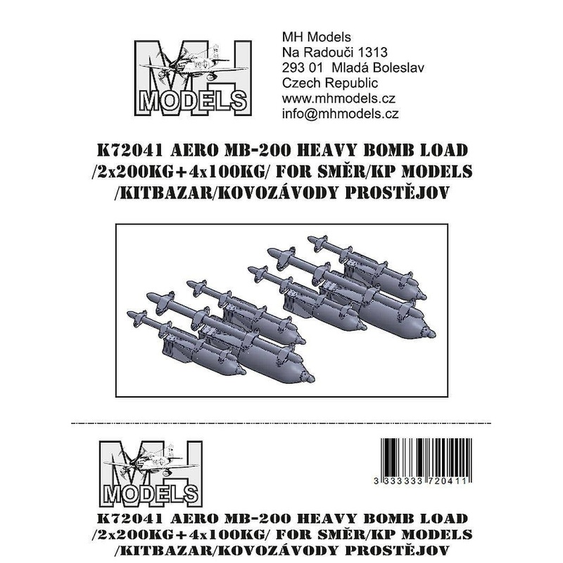 1/72 Aero MB-200 Heavy Bomb Load (2 x 200kg + 4 x 100kg) for Smer / KP Models / Kitbazar / Kovozavody Prostejov