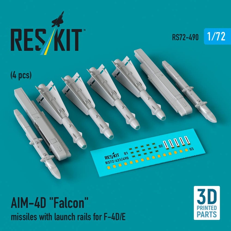 1/72 AIM-4D Falcon missiles with launch rails for F-4D/E (4 pcs)