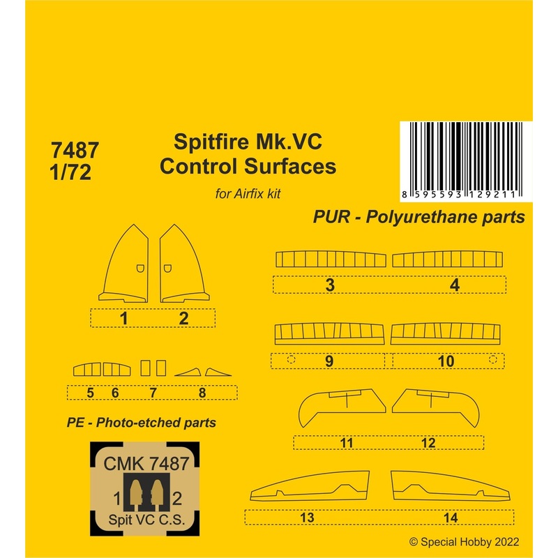 1/72 Spitfire Mk.VC Control Surfaces for Airfix kit
