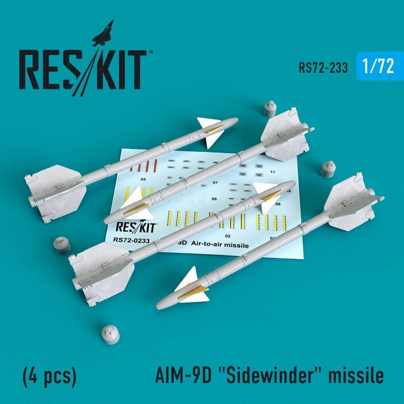 1/72 Aim-9D "Sidewinder" Missile (4 Pcs) A-4, A-6, A-7, F-4, F-8, F-100, F-104, F-105, Mirage Iii,