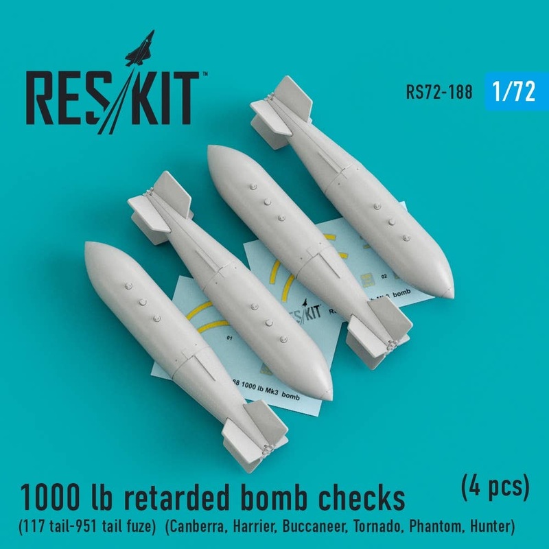 1/72 1000 lb Retarded Bomb Checks (117 Tail-951 Tail Fuze) (Canberra, Harrier, Buccaneer, Tornado, Phantom, Hunter) (4pcs)