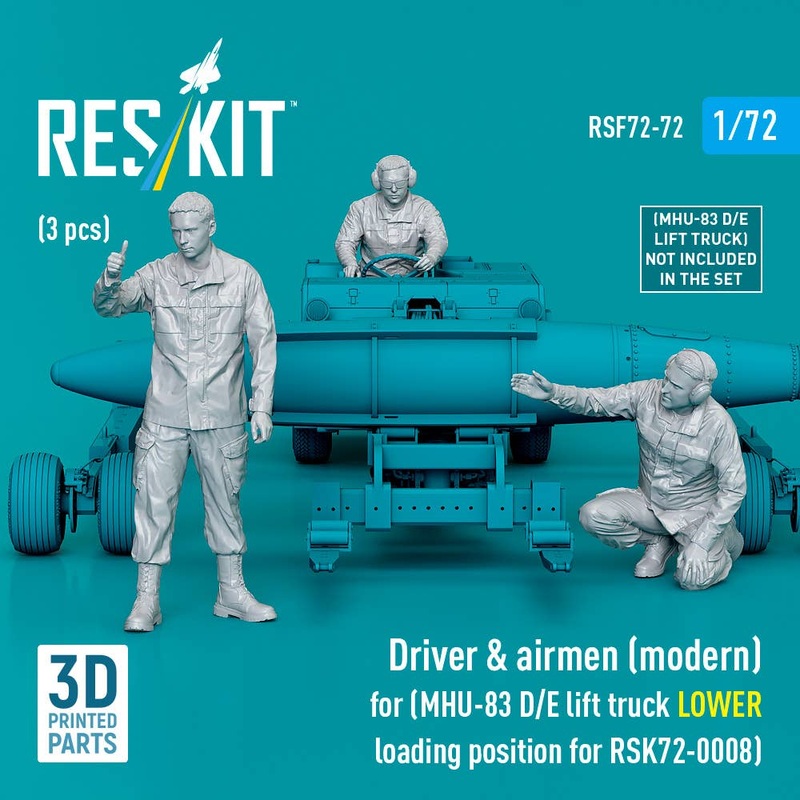 1/72 Driver & airmen (modern) (3 pcs) (MHU-83 D/E lift truck LOWER loading position for RSK72-0008) (3D Printed)