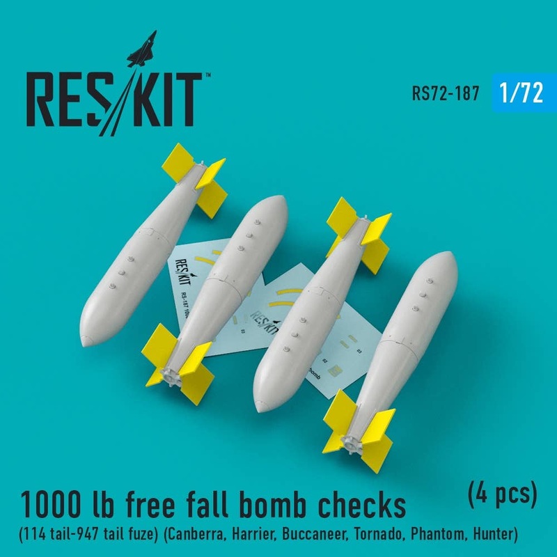 1/72 1000 lb Free Fall Bomb Checks (114 Tail-947 Tail Fuze) (Canberra, Harrier, Buccaneer, Tornado, Phantom, Hunter) (4pcs)