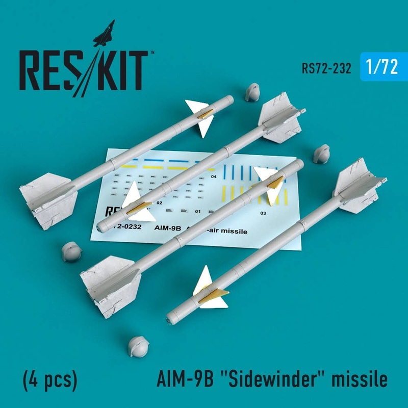 1/72 Aim-9B "Sidewinder" Missile (4 Pcs) A-4, A-7, F-4D1, F-4, F-8, F-3H, F-11, F-86,F-100, F-104, F-105, Mirage Iii, Harrier,