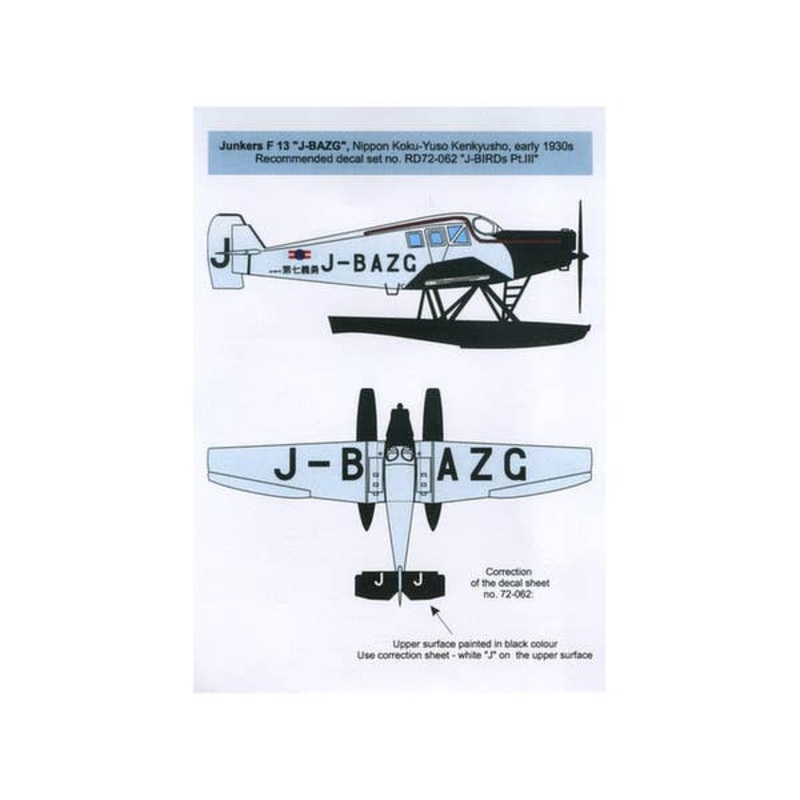 1/72 Conversion Set for Junkers F13 J-BAZG (without Decals)