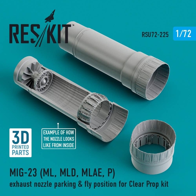 1/72 MIG-23 (ML, MLD, MLAE, P) exhaust nozzle parking & fly position for Clear Prop kit (3D Printing)