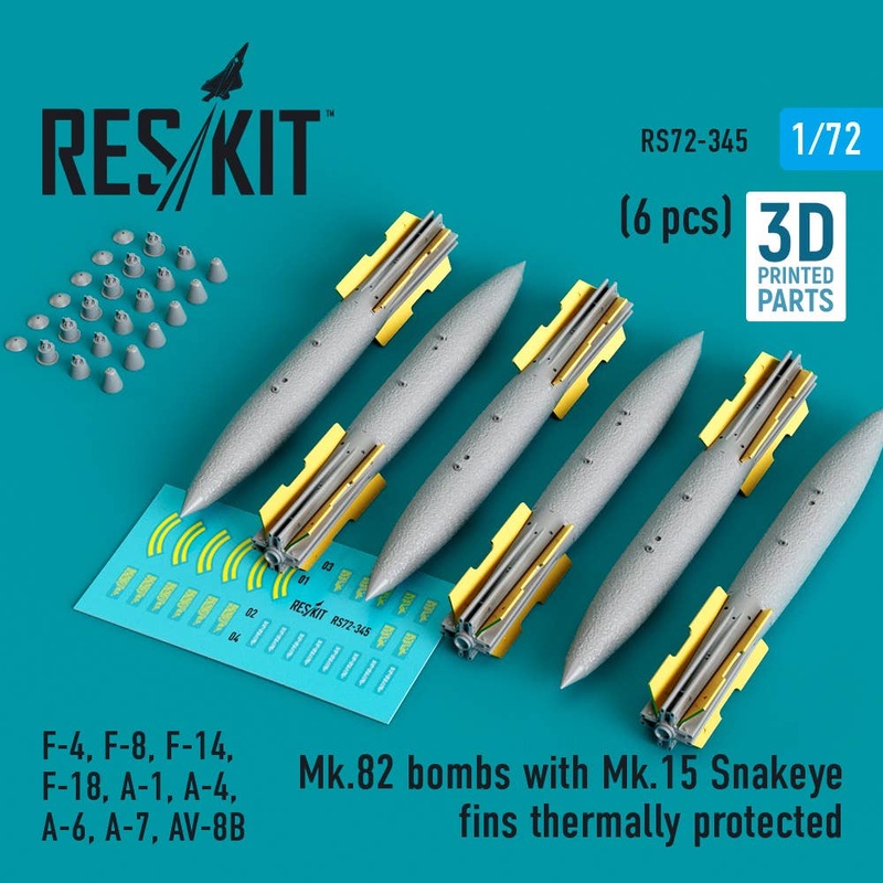 1/72 Mk.82 bombs with Mk.15 Snakeye fins thermally protected (6 pcs) (3D Printed)