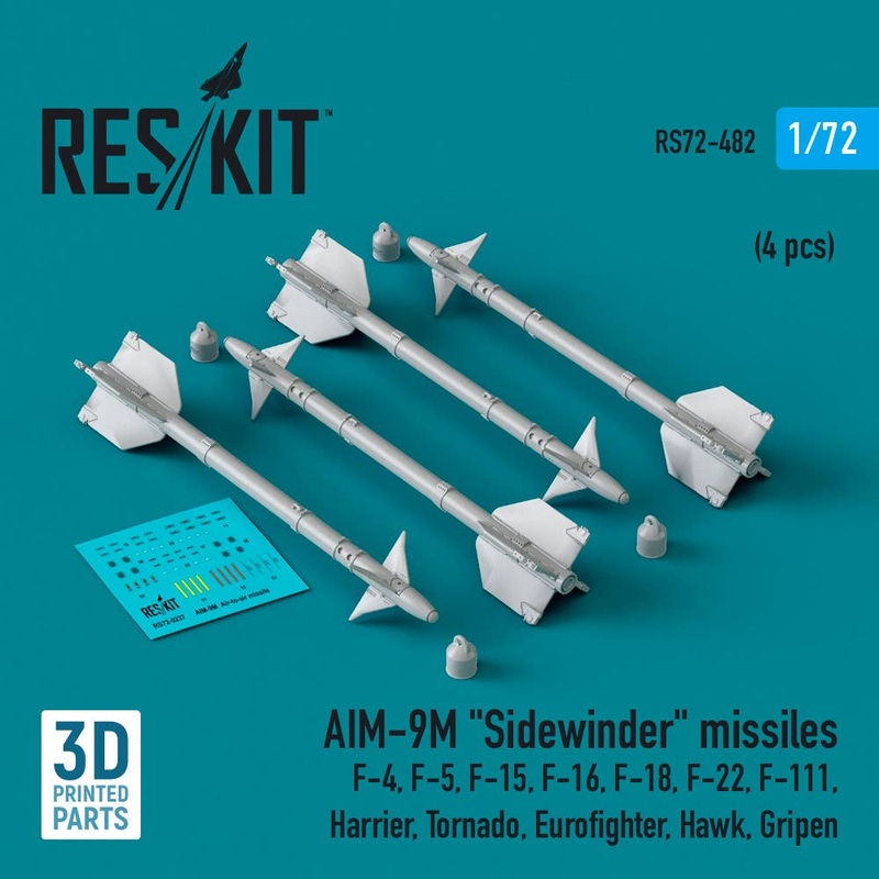 1/72 AIM-9M Sidewinder missiles (4 pcs)  (F-4, F-5, F-15, F-16, F-18, F-22, F-111, Harrier, Tornado, Eurofighter, Hawk, Gripen) (3D Printed)
