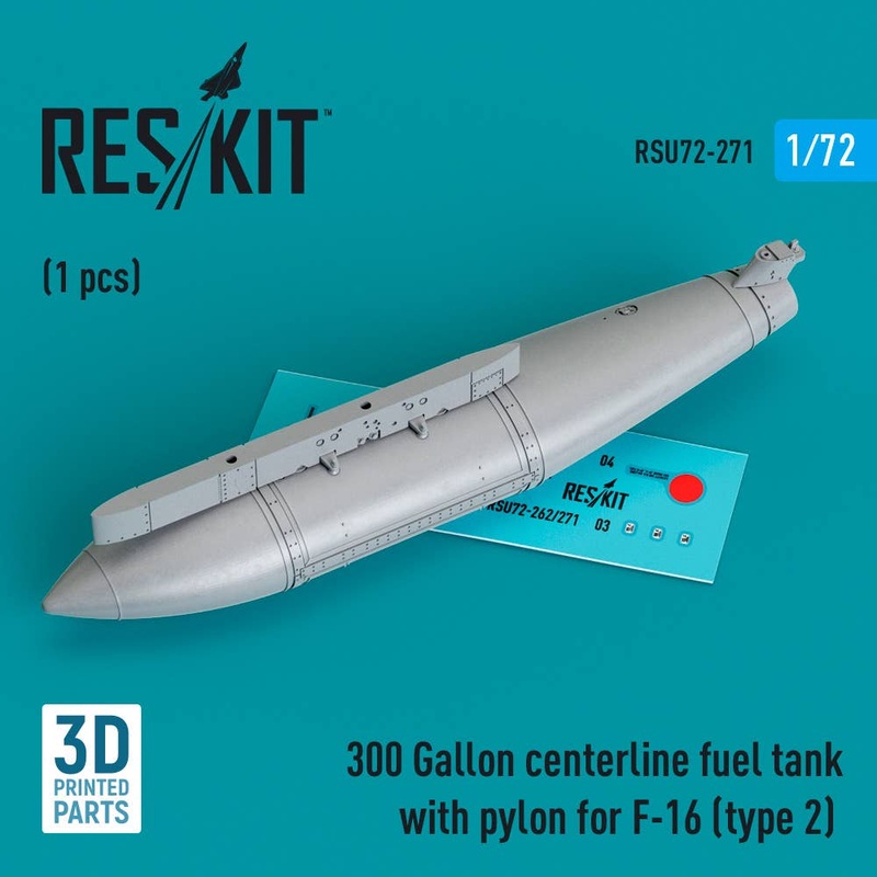 1/72 300 Gallon centerline fuel tank with pylon for F-16 (type 2) (1 pcs) (3D Printed)