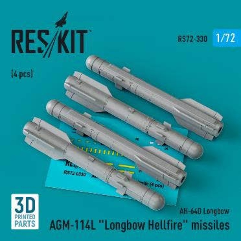 1/72 AGM-114L Longbow Hellfire missiles (4 pcs) (3D Printed)