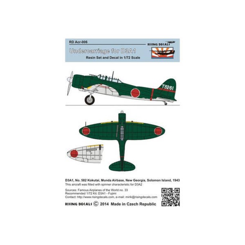 1/72 Uncovered Undercarriage for D3A1 - Resin Set w/ Decal