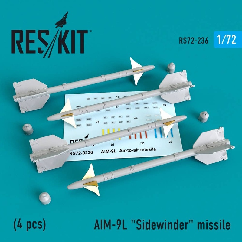 1/72 Aim-9L "Sidewinder" Missile (4 Pcs) F4, F-5, F-15, F-16, F-18, F-22, F-111, Harrier, Tornado, Eurofighter, Hawk, Gripen
