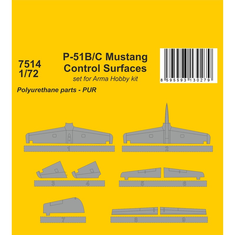 1/72 P-51B/C Mustang Control Surfaces / for Arma Hobby kit