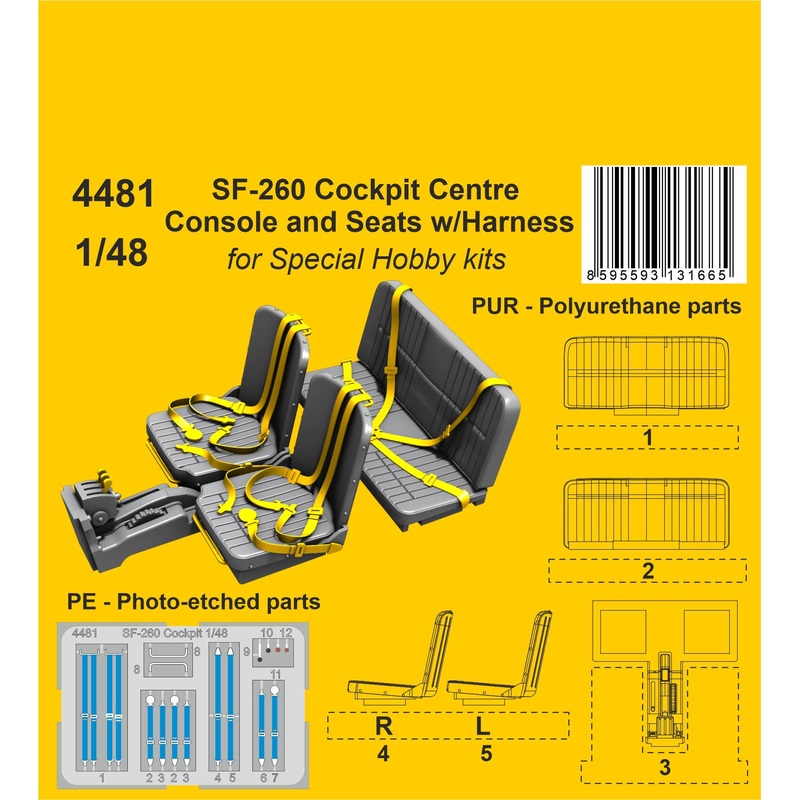 1/48 SF-260 Cockpit Centre Console and Seats w/Harness / for SH kits