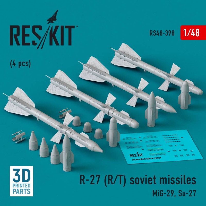 1/48 R-27 (R/T) missiles (4 pcs) (MiG-29, Su-27) (3D Printed)