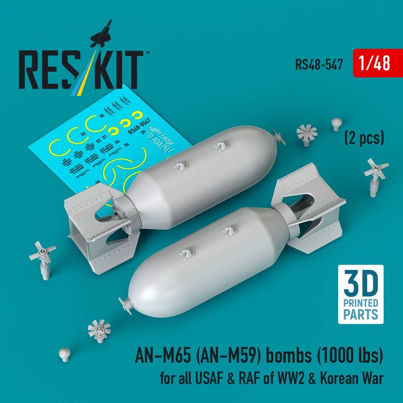 1/48 AN-M65 (AN-M59) bombs (2 pcs) (1000 lbs) WW2 & Korean War (3D Printed)