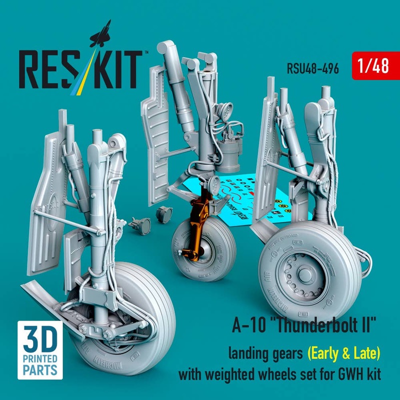 1/48 A-10 Thunderbolt II landing gears (Early & Late) with weighted wheels set for GWH kit (Metal+3D Printed)