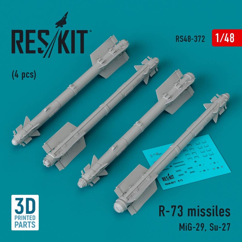 1/48 R-73 missiles (4 pcs) (MiG-29, Su-27) (3D Printed)