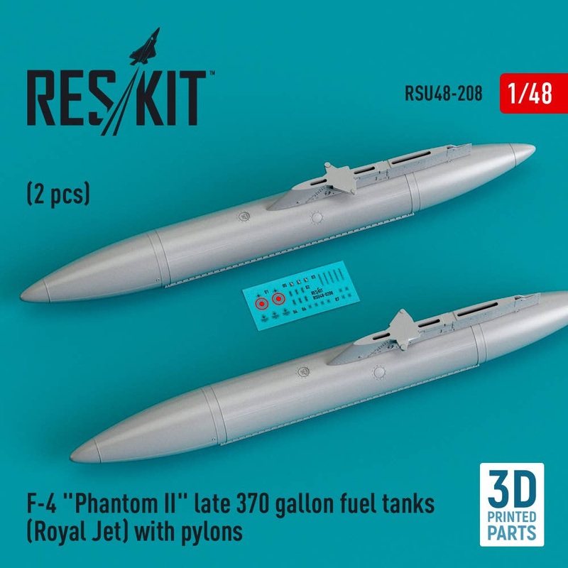 1/48 F-4 Phantom II late 370 gallon fuel tanks (Royal Jet) with pylons (2 pcs) (3D Printed)