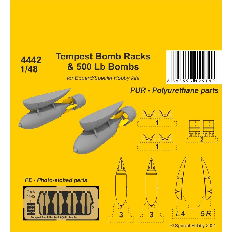 1/48 Tempest Bomb Racks & 500 Lb Bombs (for Eduard / Special Hobby)
