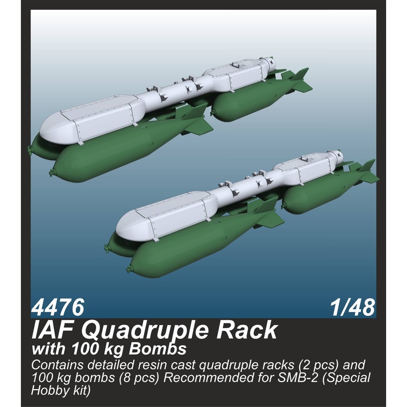 1/48 IAF Quadruple Rack with 100 kg Bombs (2 pcs.) / for SMB-2, Sa'ar and Mirage III kits