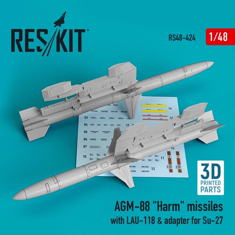 1/48 AGM-88 Harm missiles with LAU-118 & adapter for Su-27 (2 pcs)