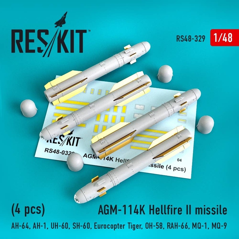 1/48 AGM-114K Hellfire II missiles (4 pcs) (AH-64, AH-1, UH-60, SH-60, Eurocopter Tiger, OH-58, RAH-66, MQ-1, MQ-9)