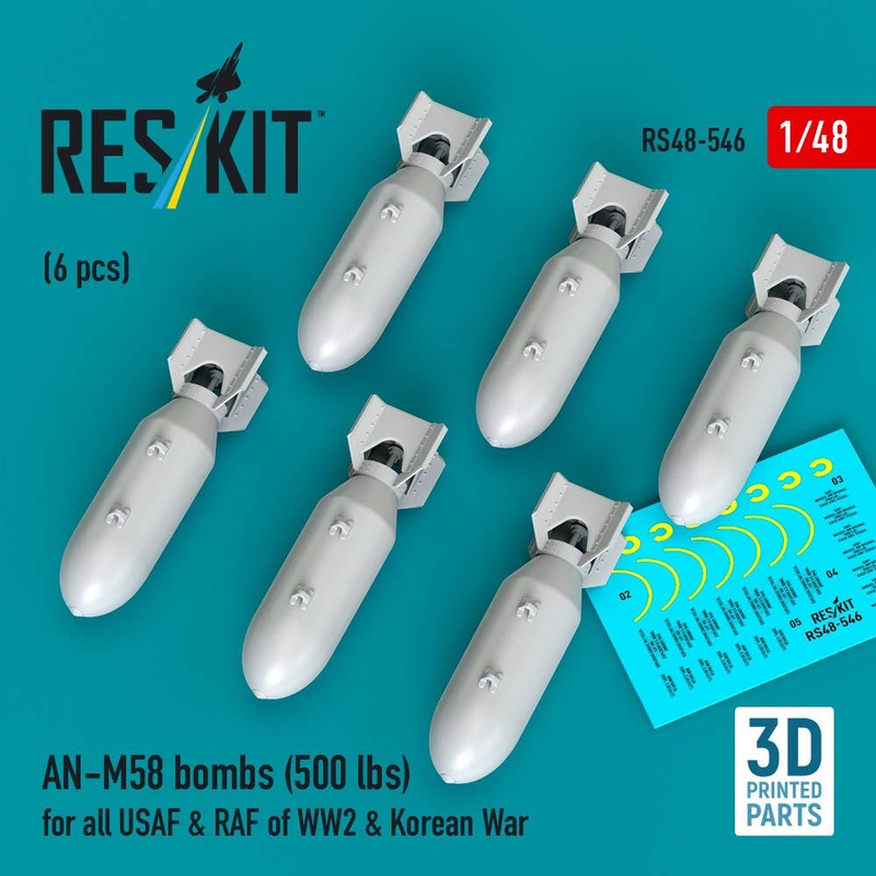 1/48 AN-M58 bombs (6 pcs) (500 lbs) WW2 & Korean War (3D Printed)