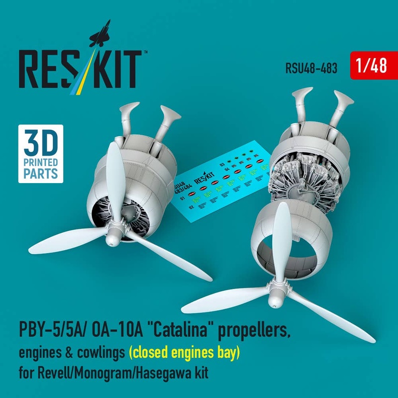 1/48 PBY-5/5A/ OA-10A Catalina propellers, engines & cowlings (closed engines bay) for Revell/Monogram/Hasegawa kit (3D Printed)