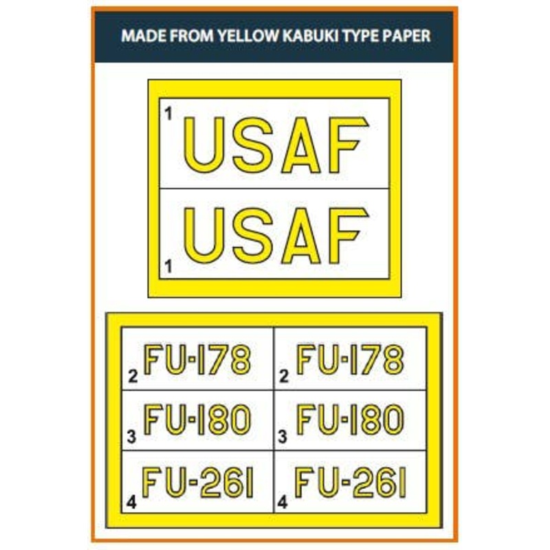 1/48 F-86A pre-cut patterns for numbers and lettering painting mask on yellow kabuki paper for CPU4825 kit