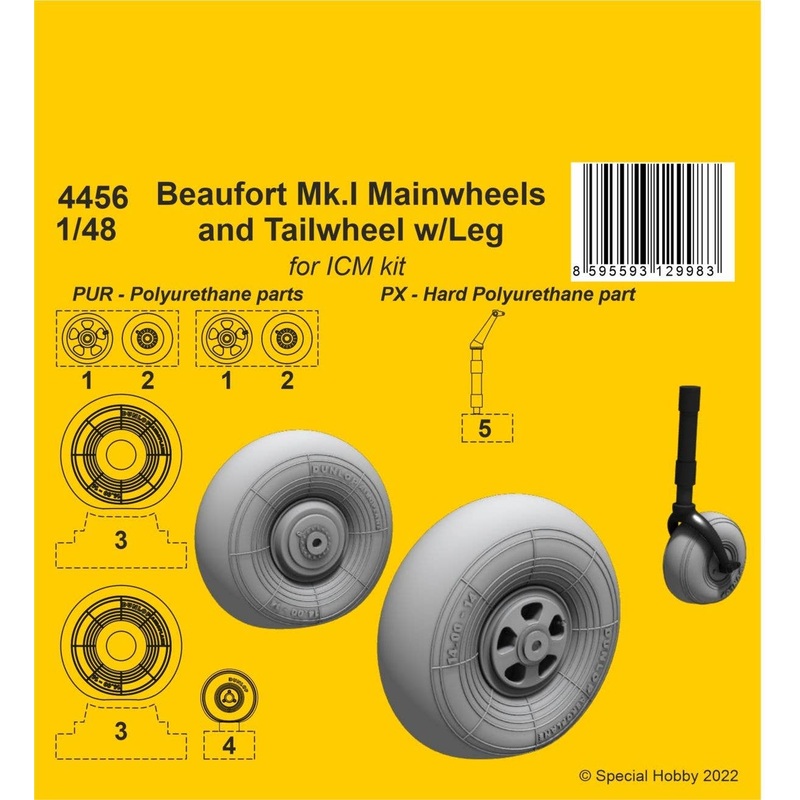 1/48 Beaufort Mk.I Mainwheels and Tailwheel w/Leg (for ICM)