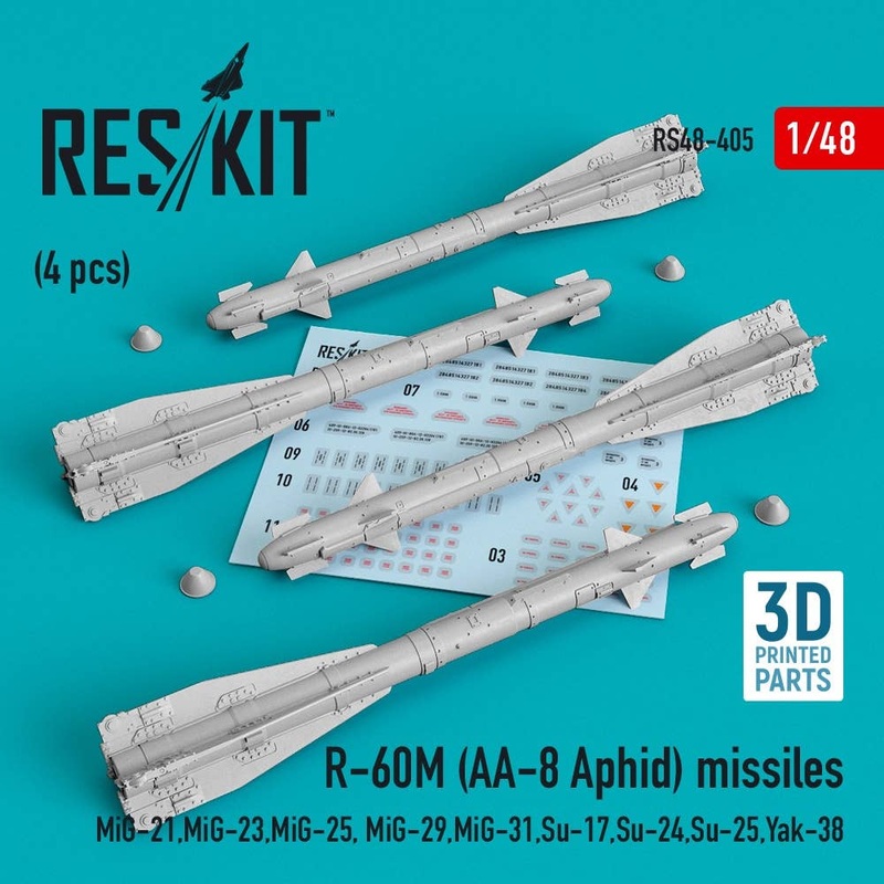 1/48 R-60M (AA-8 Aphid) missiles (4 pcs) (MiG-21,MiG-23,MiG-25, MiG-29,MiG-31,Su-17,Su-24,Su-25,Yak-38) (3D printing)