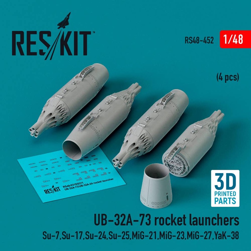 1/48 UB-32A-73 rocket launchers (4 pcs) (Su-7,Su-17,Su-24,Su-25,MiG-21,MiG-23,MiG-27,YaK-38) (3D Printed)