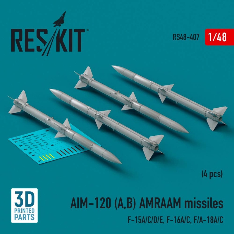 1/48 AIM-120 (A,B) AMRAAM missiles (4 pcs) (F-15A/C/D/E, F-16A/C, F/A-18A/C) (3d Printed)