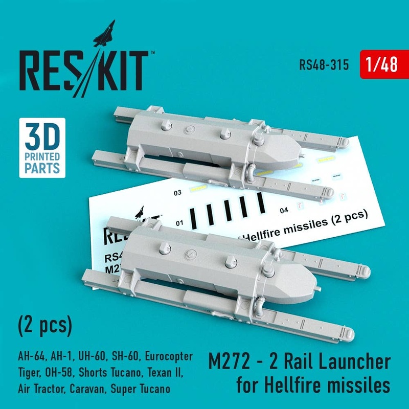 1/48 M272 - 2 Rail Launcher for Hellfire missiles (2 pcs) (AH-64, AH-1, UH-60, SH-60, Eurocopter Tiger, OH-58, Shorts Tucano, Texan II, Air Tractor, Caravan, Super Tucano) (for Academy, Airfix, Hasegawa, Italeri, Monogram, Revell, Italeri, HobbyBoss)