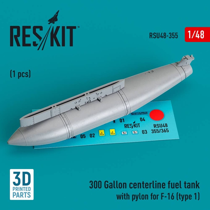 1/48 300 Gallon centerline fuel tank with pylon for F-16 (type 1) (1 pcs) (3D Printed)