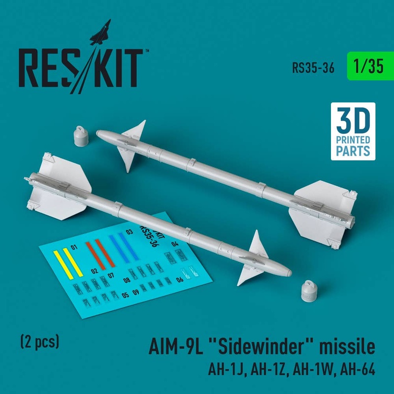 1/35 AIM-9L Sidewinder missile (AH-1J, AH-1Z, AH-1W, AH-64) (2 pcs) (3D Printed)