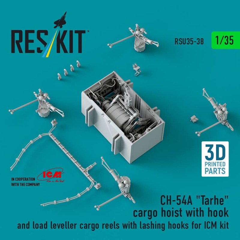 CH-54A Tarhe cargo hoist with hook and load leveller cargo reels with lashing hooks for ICM kit (3D Printed) (1/35)