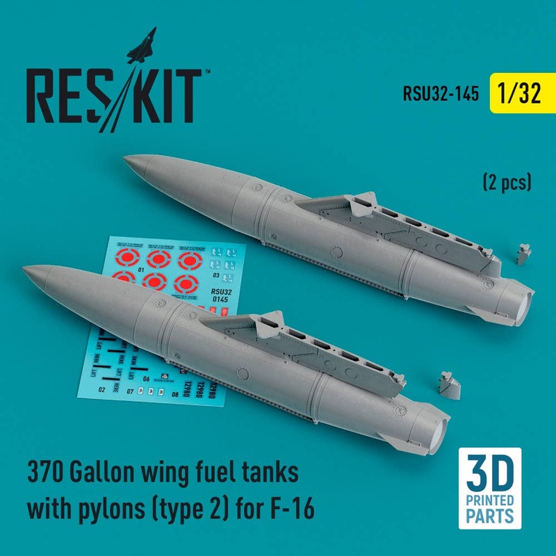 1/32 370 Gallon wing fuel tanks with pylons (type 2) for F-16 (2 pcs) (3D Printed)