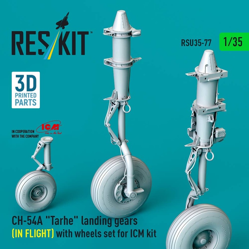 CH-54A Tarhe landing gear (IN FLIGHT) with wheels set for ICM kit (3D Printed) (1/35)