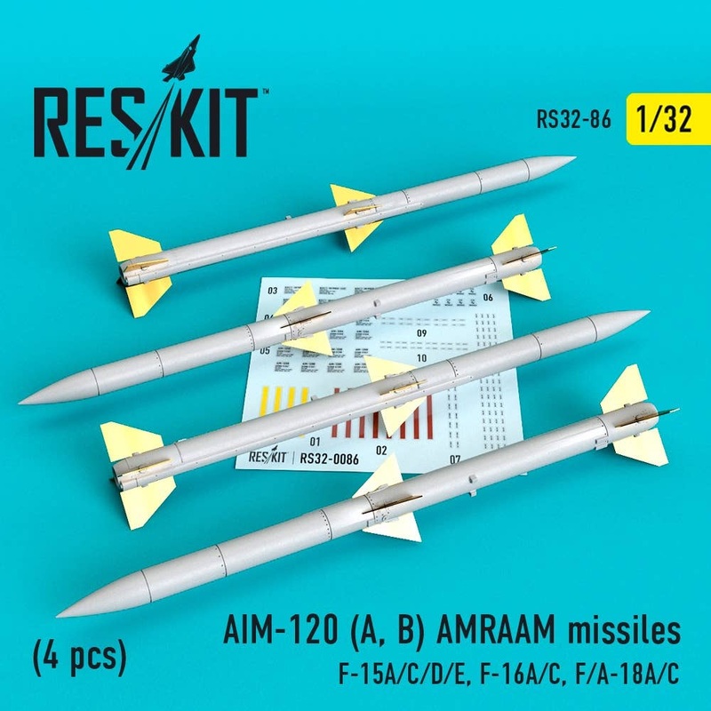 1/32 AIM-120 (A, B) AMRAAM missiles (4 pcs) (F-15A/C/D/E, F-16A/C, F/A-18A/C)