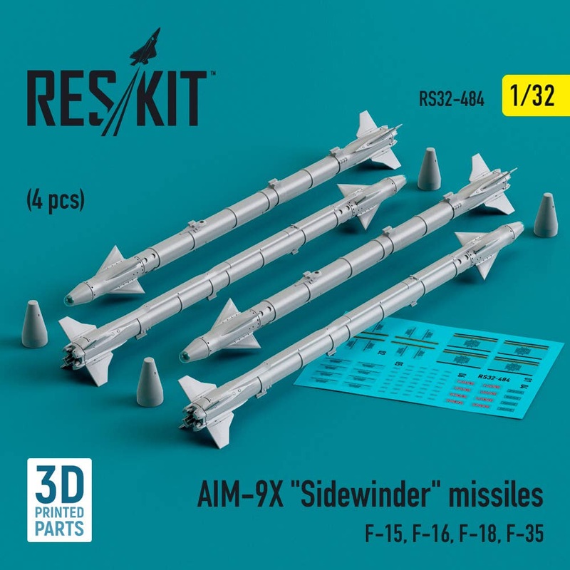1/32 AIM-9X Sidewinder missiles (4 pcs) (F-15, F-16, F-18, F-35) (3D Printed)