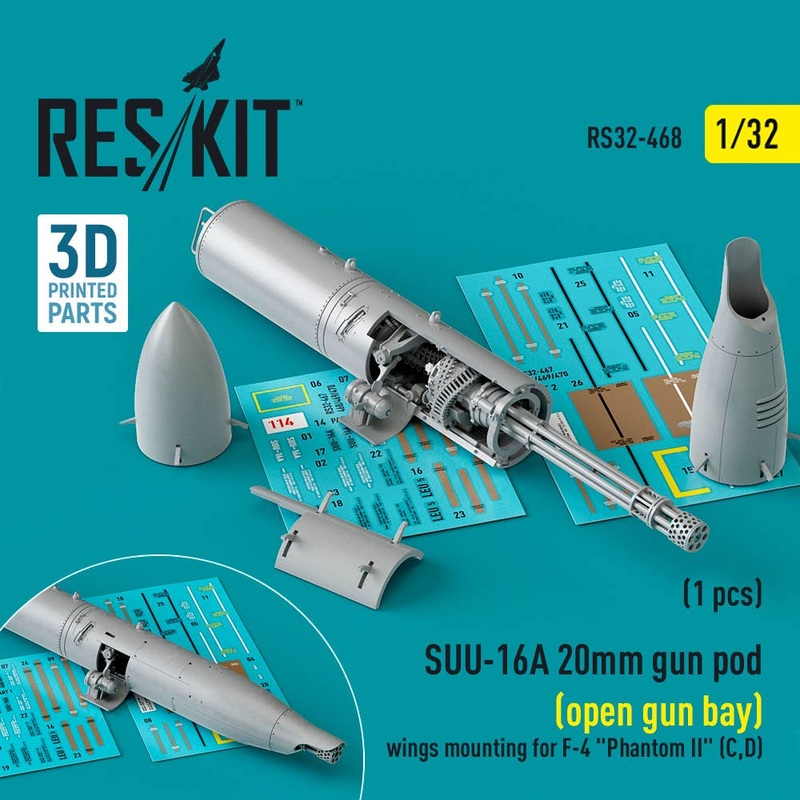 1/32 SUU-16A 20mm gun pod (open gun bay) wings mounting for F-4 Phantom II (C,D) (1 pcs) (3D Printed)