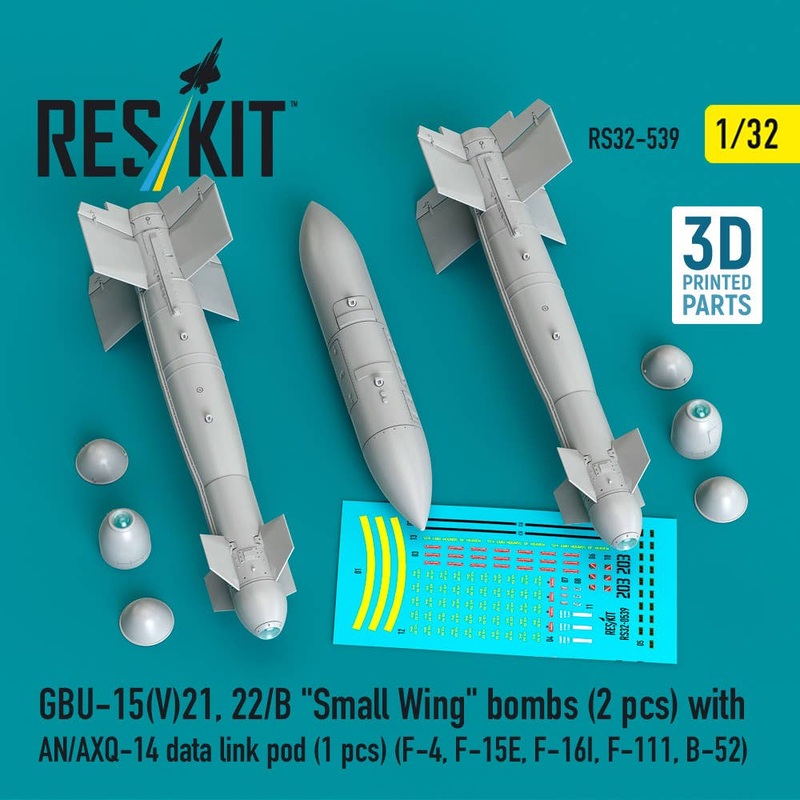 1/32 GBU-15(V)21, 22/B Small Wing bombs (2 pcs) with AN/AXQ-14 data link pod (1 pcs) (3D Printed)