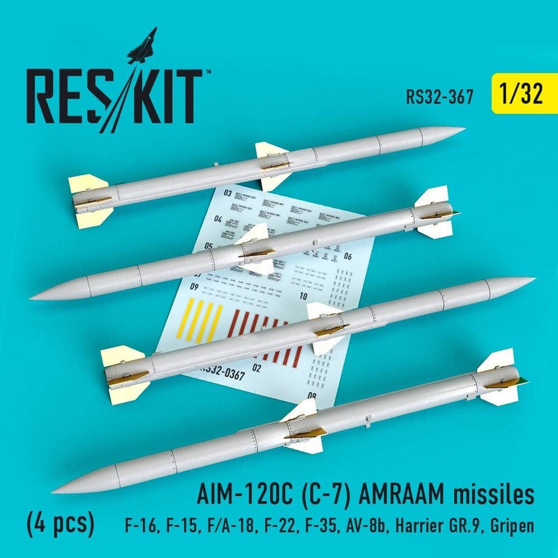 1/32 AIM-120C (C-7) AMRAAM missiles (4 pcs) (F-16, F-15, F/A-18, F-22, F-35, AV-8b, Harrier GR.9, Gripen)