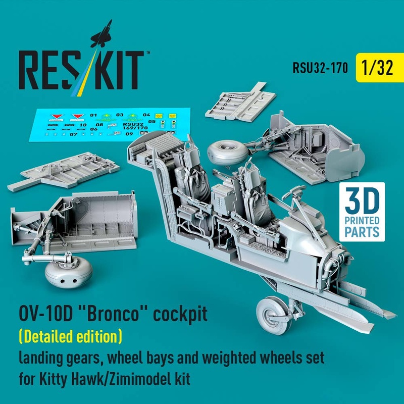 1/32 OV-10D Bronco cockpit (Detailed edition) landing gears, wheel bays and weighted wheels set for Kitty Hawk/Zimimodel kit
